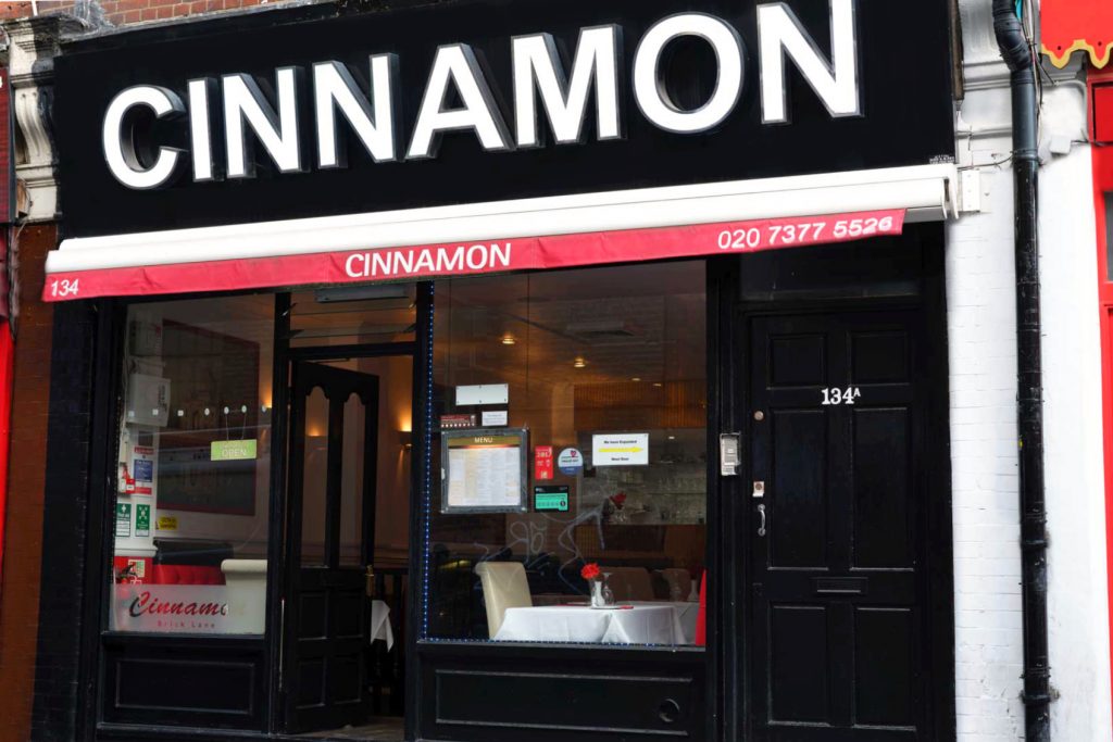 Cinnamon restaurant, Brick Lane, East End of London.