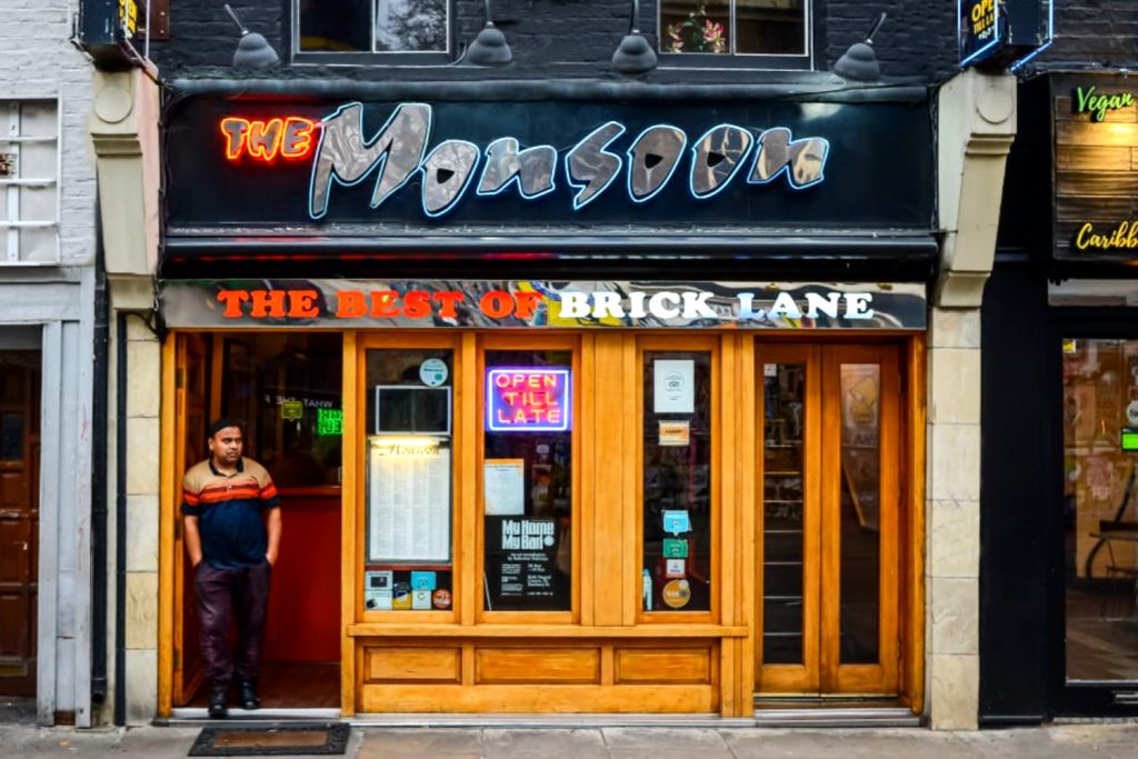 Monsoon restaurant, Brick Lane, East End of London.