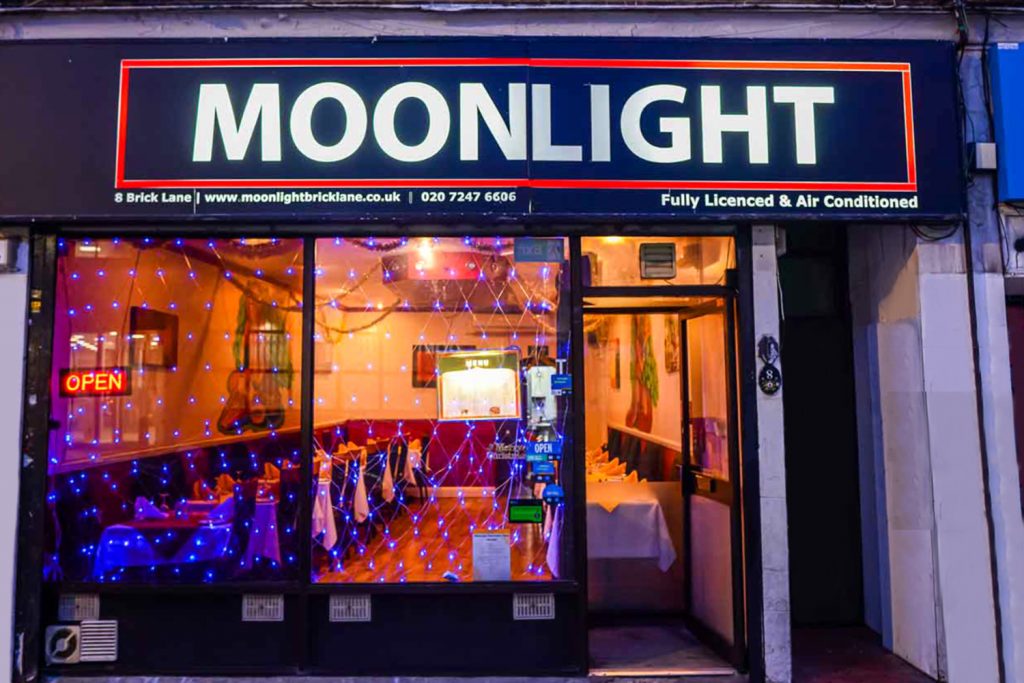 Moonlight restaurant, Brick Lane, East End of London.