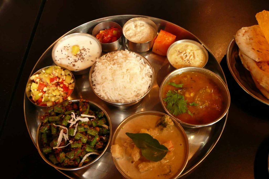 Thali Indian meal, Brick Lane restaurant.